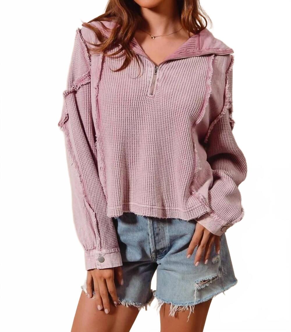 NEW SO ME lizzie quarter zip sweater in mauve